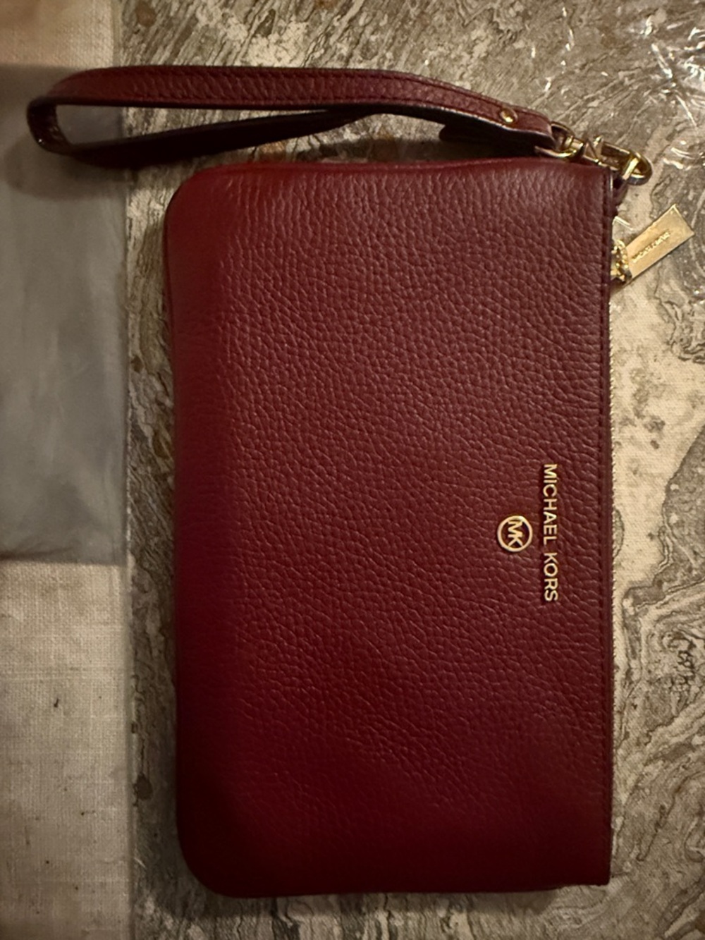 Michael Kors Pebbled Leather Wristlet - Wine with Gold Hardware
